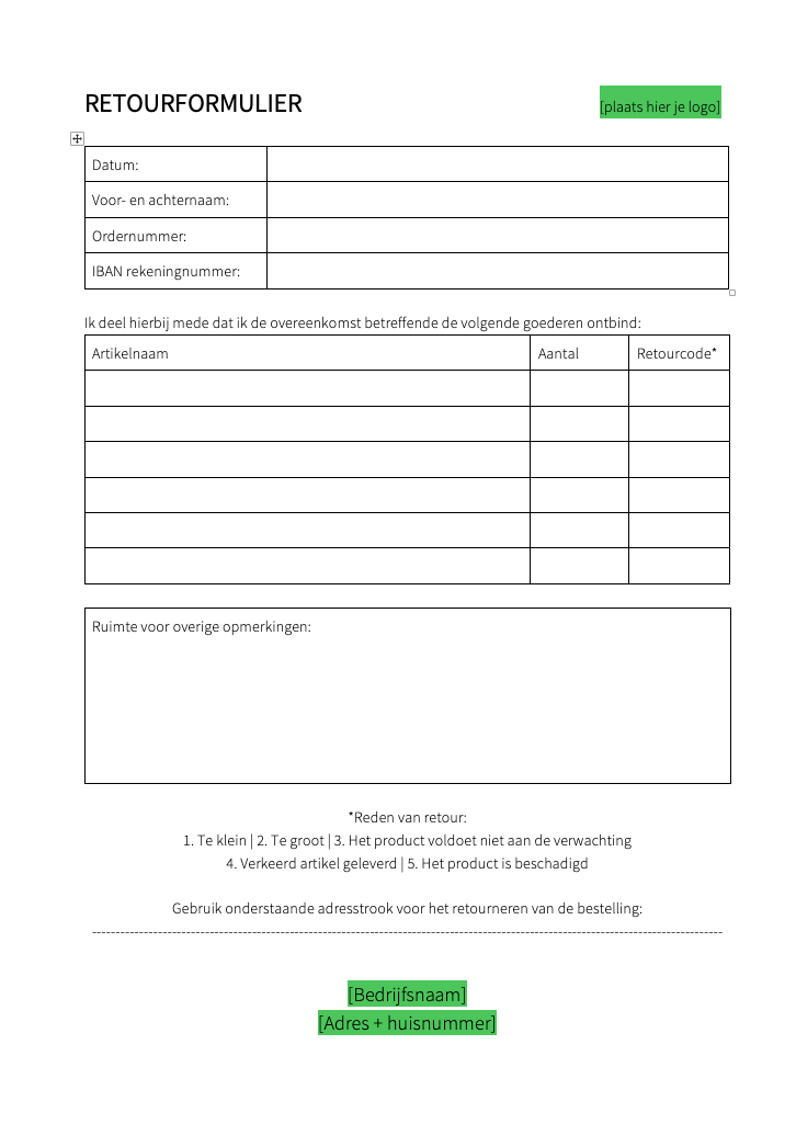 Herroepingsformulier Herroepingsformulier